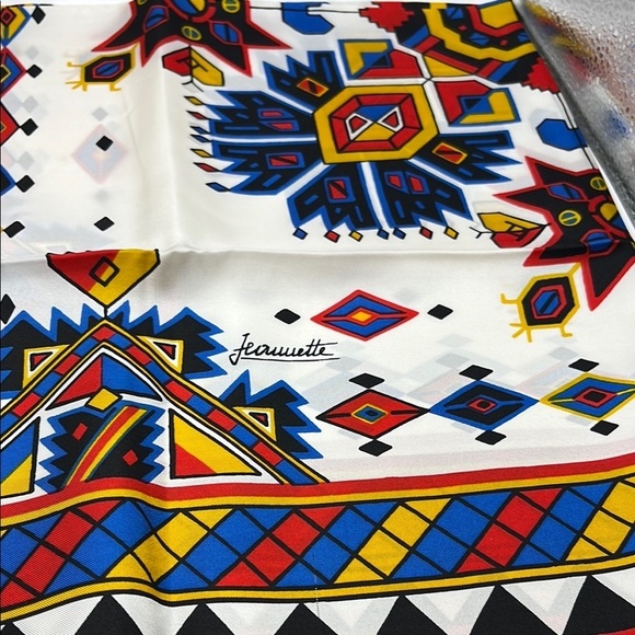 Tribal Print Multicolor Geometric Silk Square Scarf Vibrant Abstract Bold - Picture 5 of 11